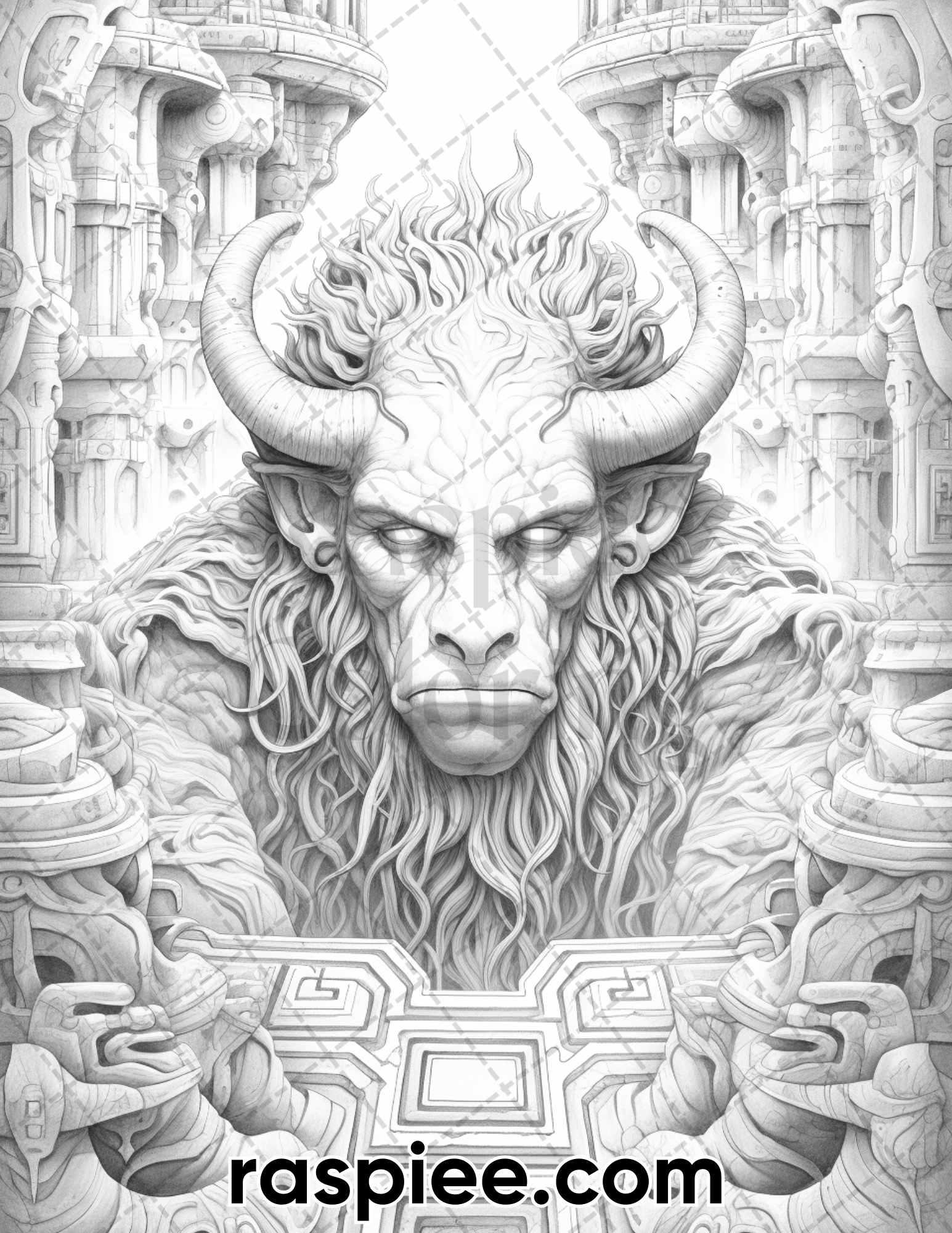 60 Mythical Creatures Grayscale Coloring Pages for Adults, Printable PDF Instant Download