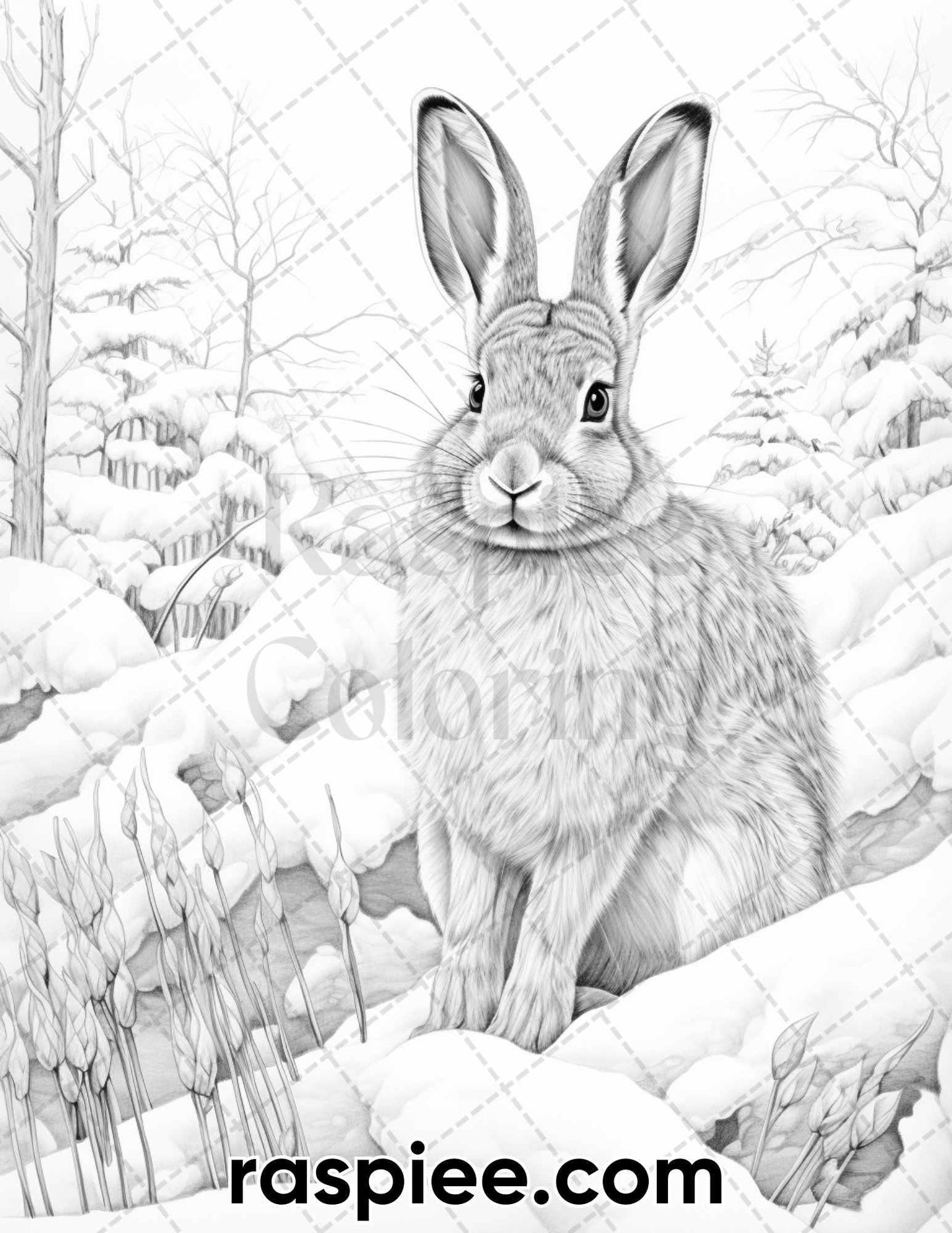 55 Winter Wildlife Grayscale Coloring Pages for Adults, Printable PDF Instant Download