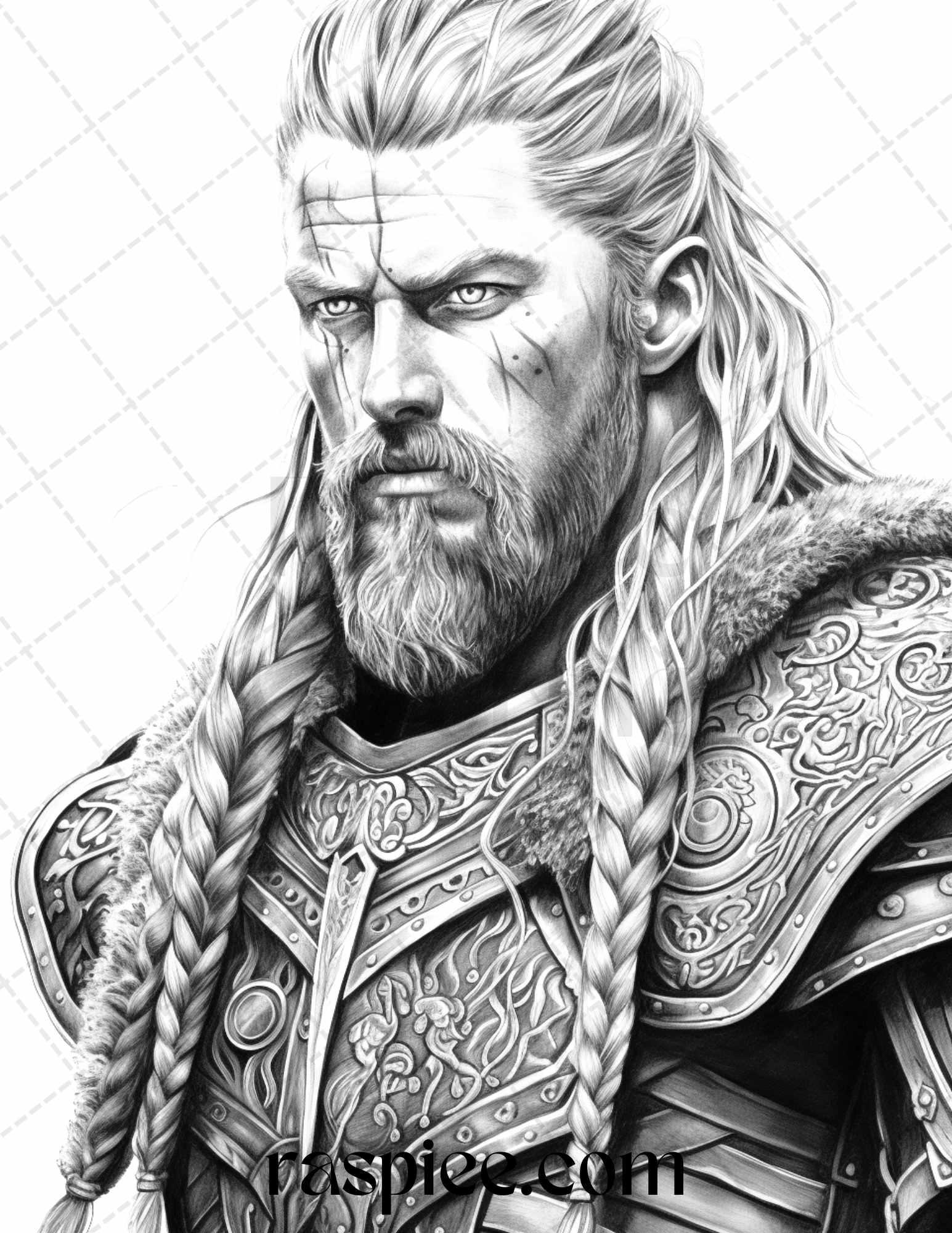 55 Viking Warriors Portrait Grayscale Coloring Pages Printable for Adults, PDF File Instant Download
