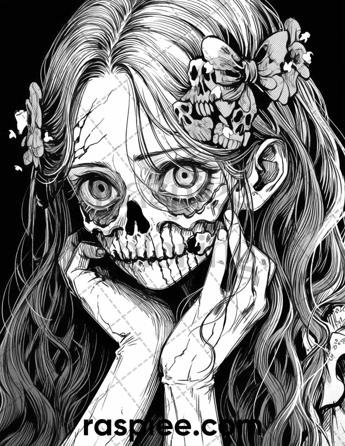 60 Horror Beauties Grayscale Coloring Pages Printable for Adults, PDF File Instant Download