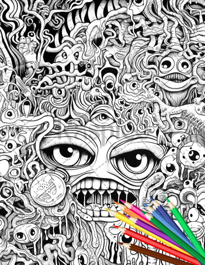 Psychedelic Trippy Coloring Book Printable for Adults, Grayscale Coloring Page, PDF File Instant Download