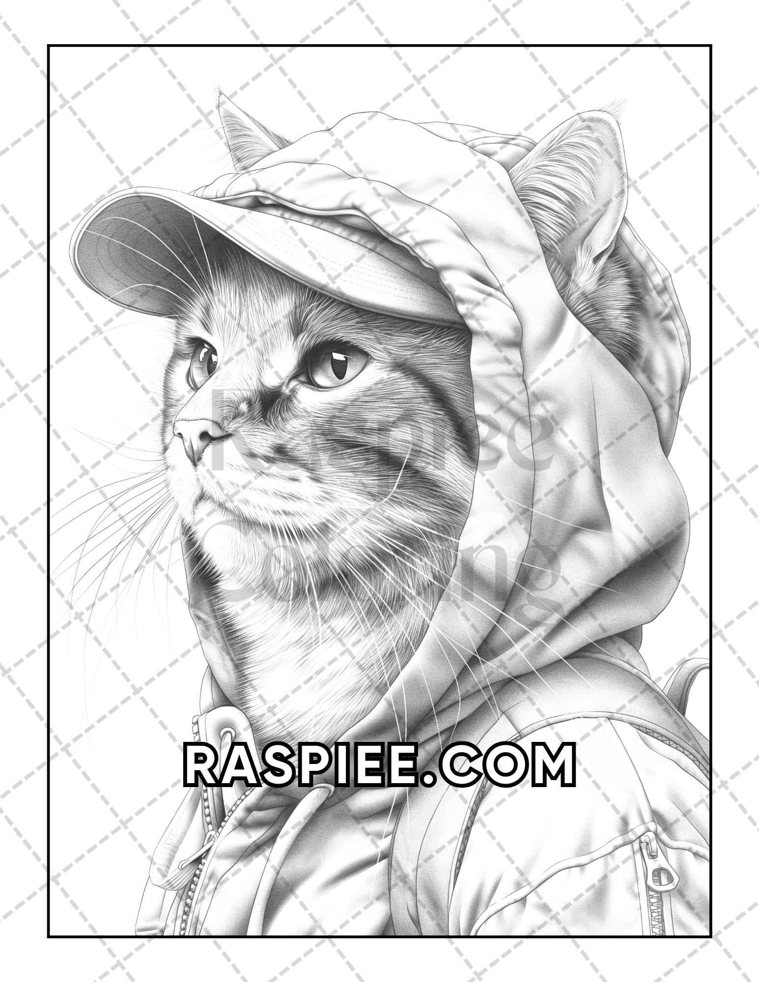 60 Cats Dressed Up Adult Coloring Pages Printable PDF Instant Download