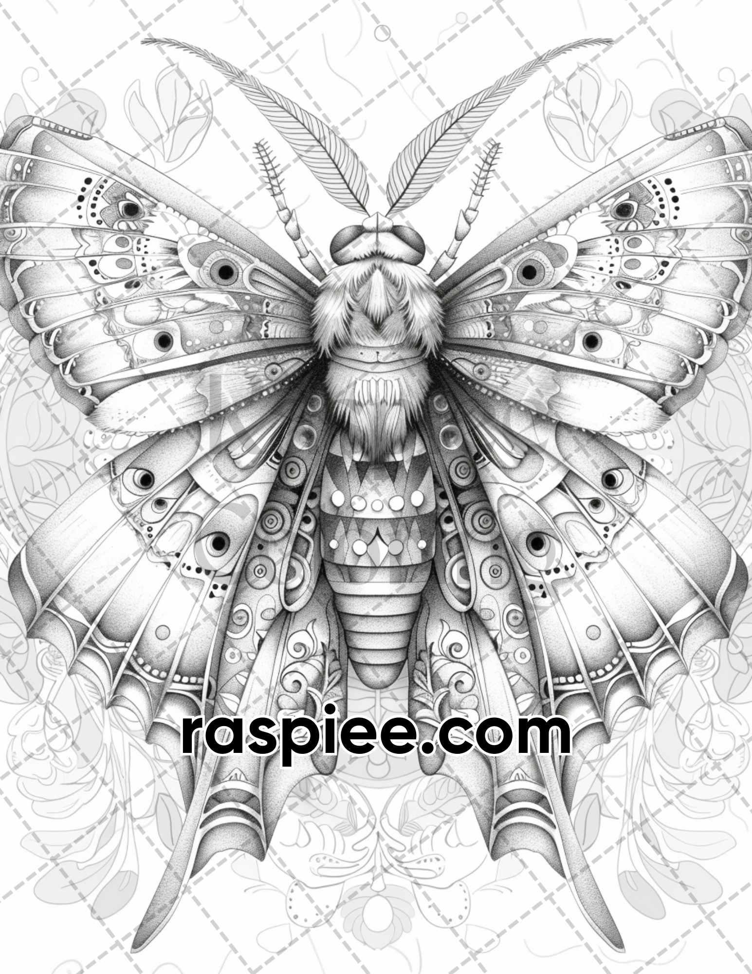 77 Butterflies and Moths Grayscale Adult Coloring Pages, Printable PDF Instant Download