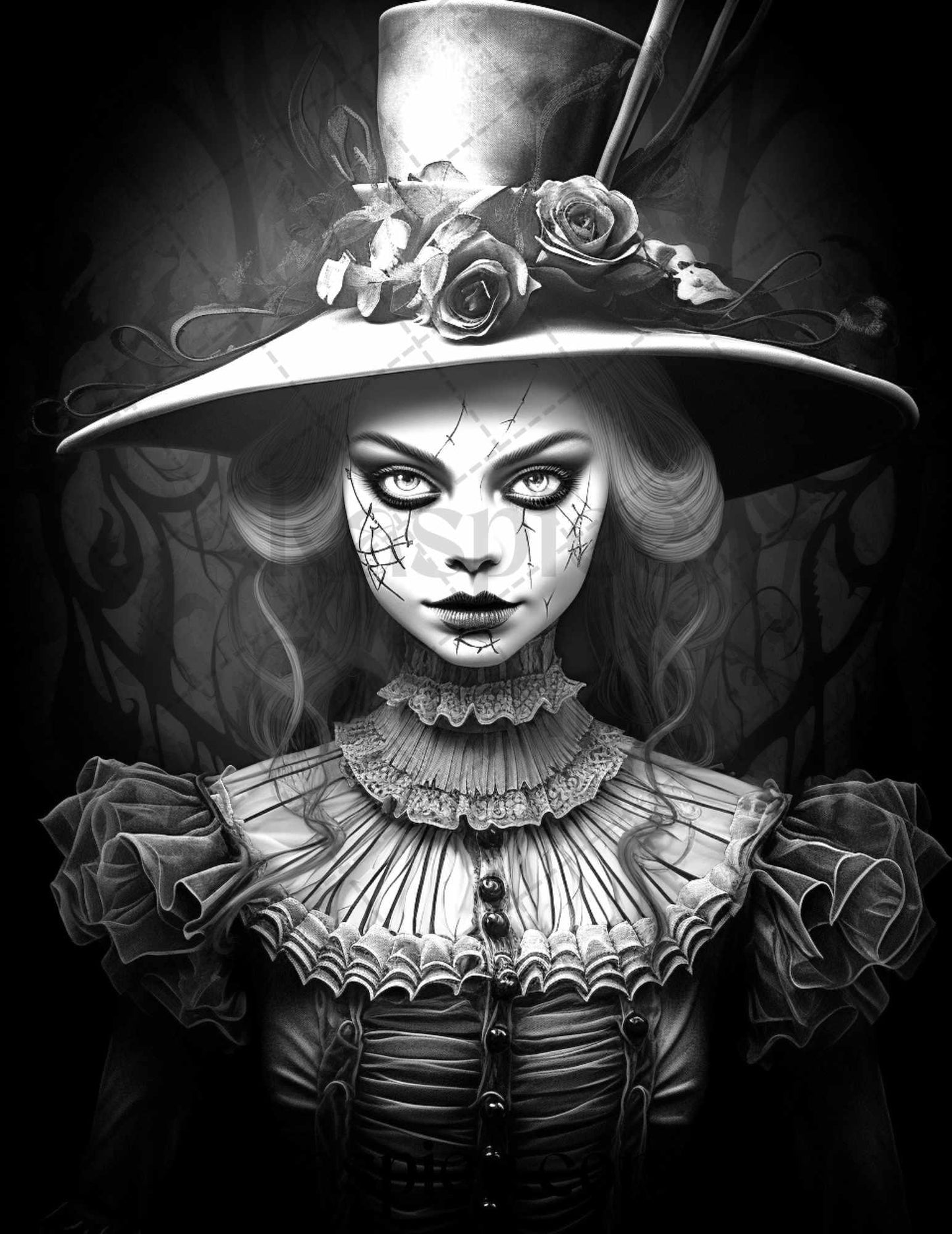 60 Halloween Victorian Era Grayscale Coloring Pages Printable for Adults, PDF File Instant Download