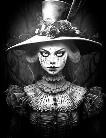 60 Halloween Victorian Era Grayscale Coloring Pages Printable for Adults, PDF File Instant Download