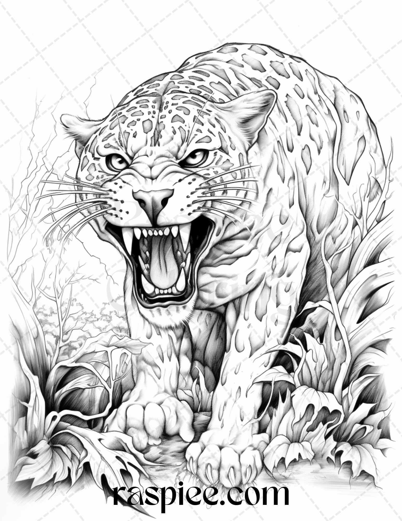 66 Horror Zombie Animals Grayscale Coloring Pages Printable for Adults, PDF File Instant Download
