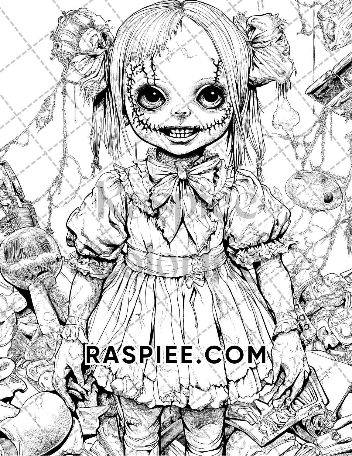 Haunted Dolls Halloween Horror Adult Coloring Pages Printable PDF Instant Download