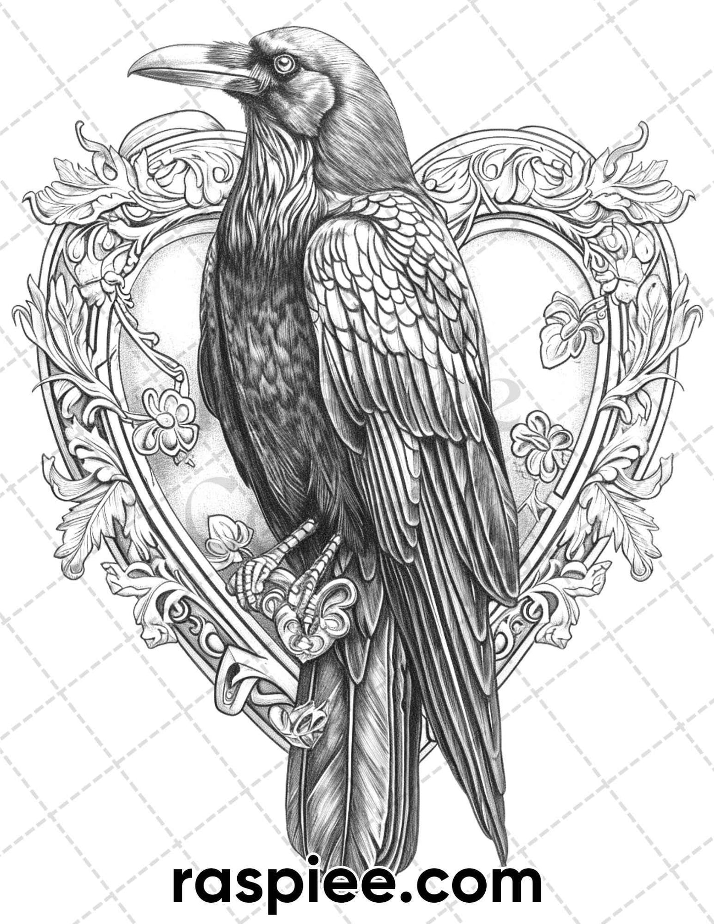 55 Gothic Valentines Day Grayscale Adult Coloring Pages, Printable PDF Instant Download