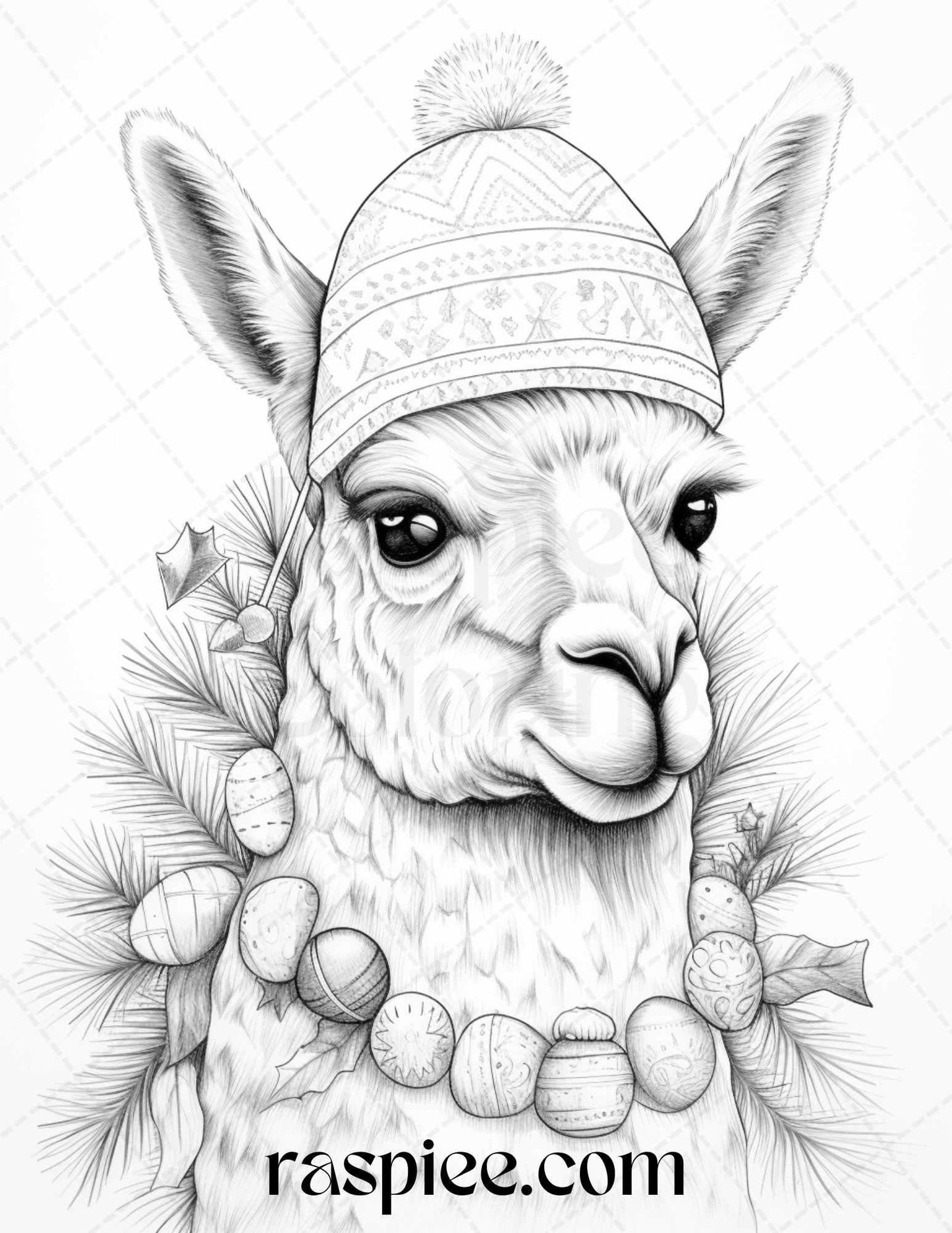 70 Christmas Animals Grayscale Coloring Pages Printable for Adults, PDF File Instant Download