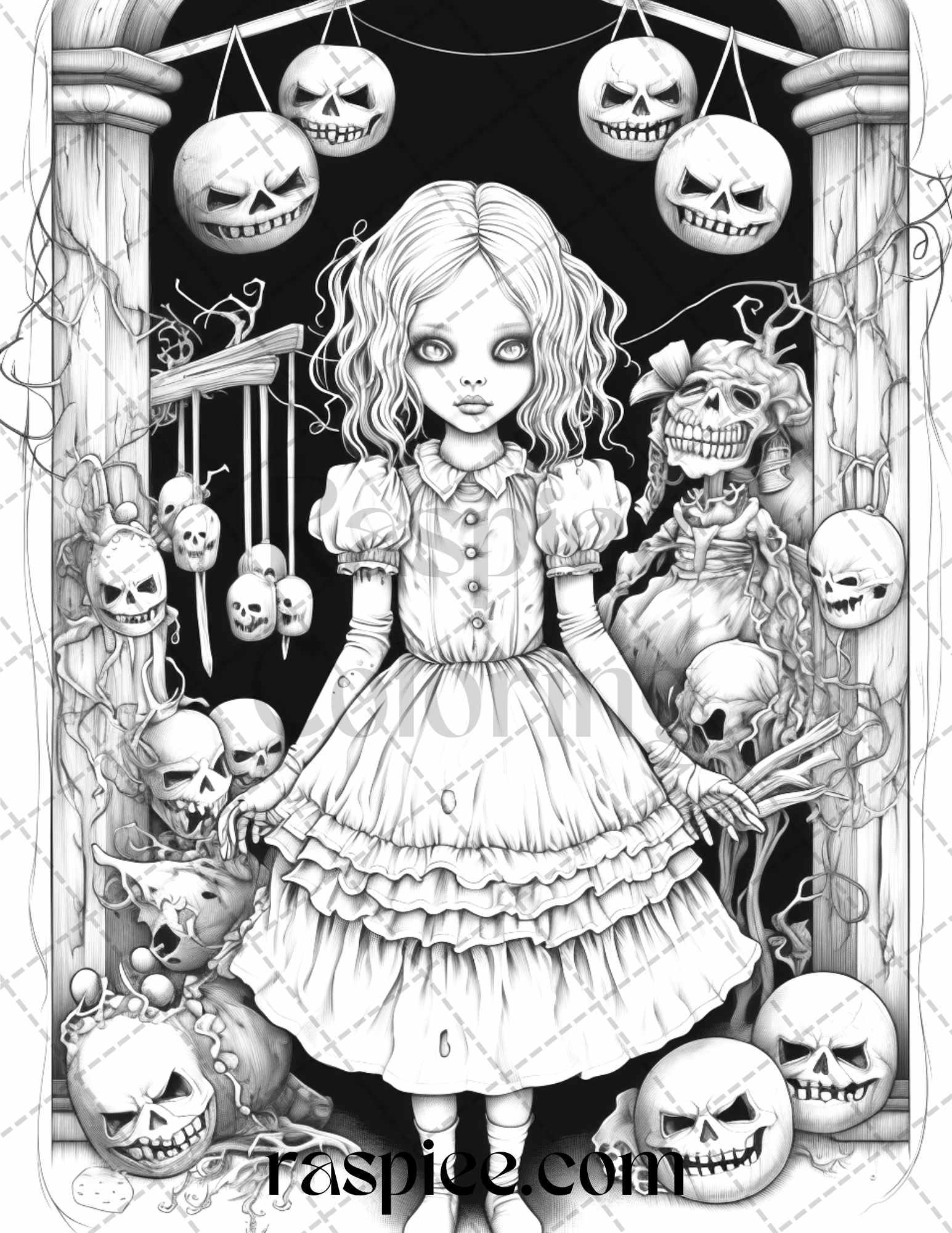 50 Scary Victorian Dolls Grayscale Coloring Pages Printable for Adults, PDF File Instant Download