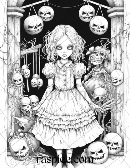 50 Scary Victorian Dolls Grayscale Coloring Pages Printable for Adults, PDF File Instant Download