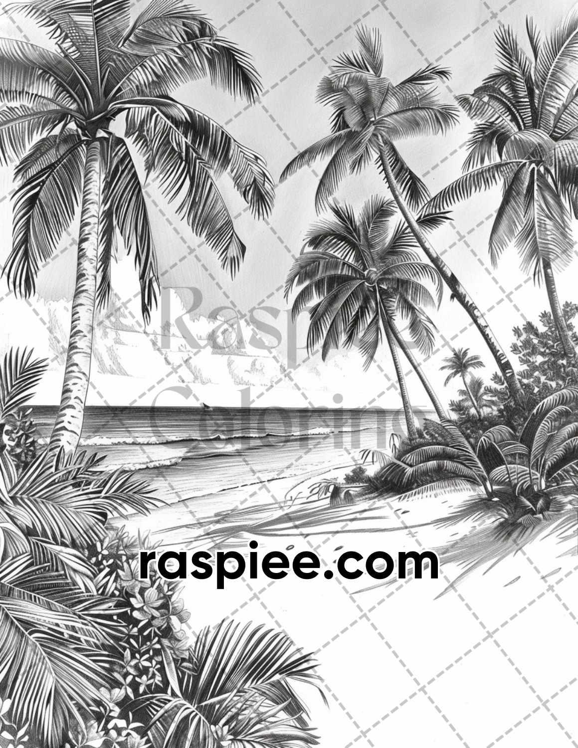 62 Relaxing Summer Grayscale Adult Coloring Pages Printable PDF Instant Download