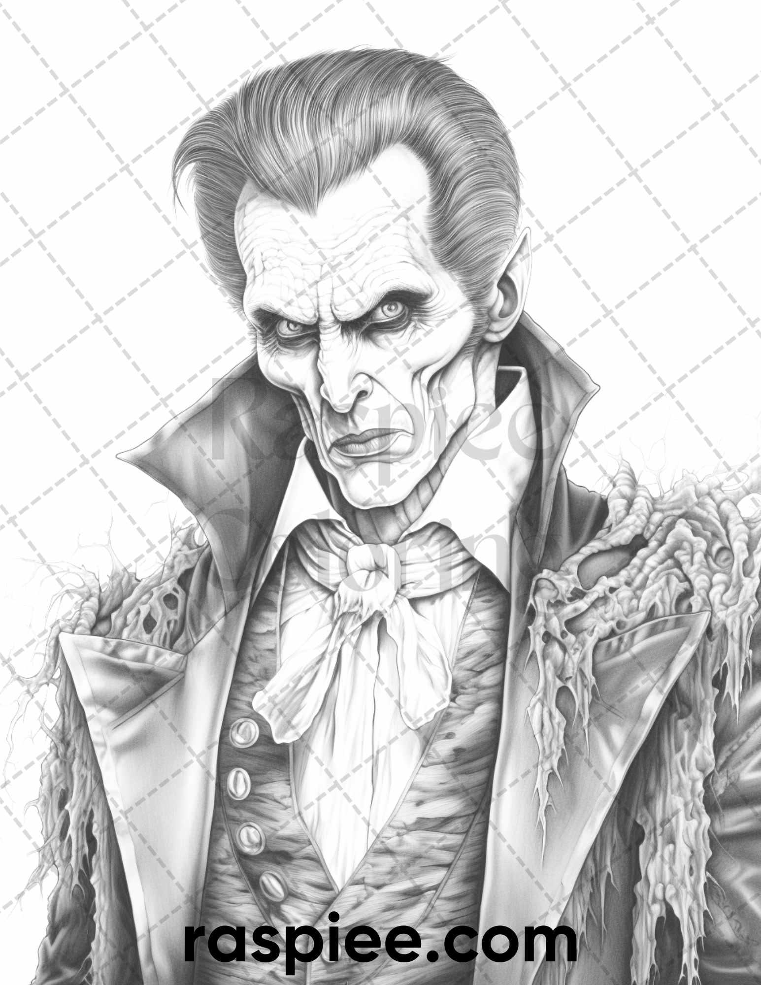 50 Count Dracula Grayscale Coloring Pages Printable for Adults, PDF File Instant Download