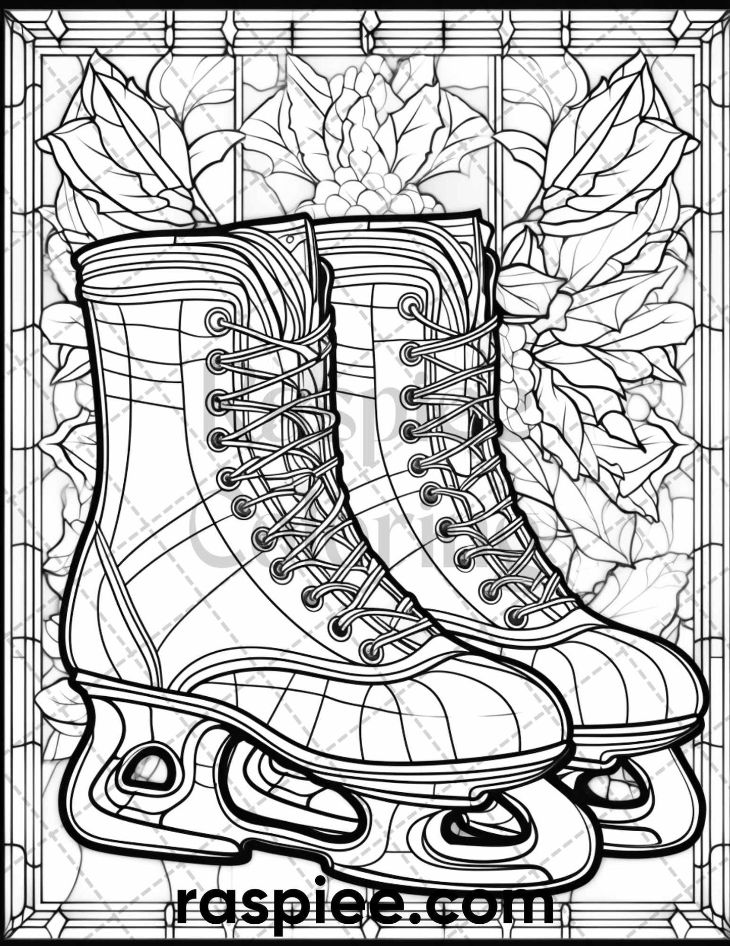 50 Christmas Stained Glass Grayscale Coloring Pages for Adults, Printable PDF File Instant Download