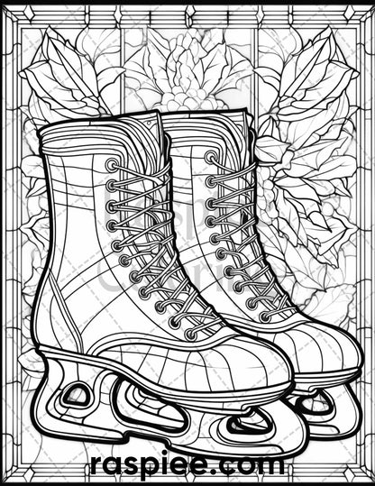 50 Christmas Stained Glass Grayscale Coloring Pages for Adults, Printable PDF File Instant Download