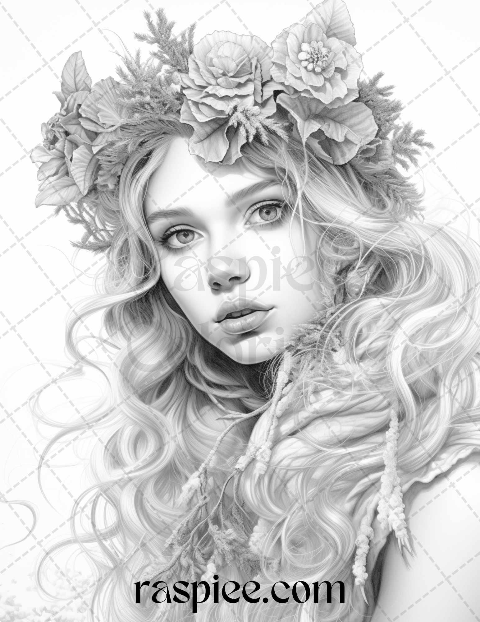 50 Winter Fairy Grayscale Coloring Pages Printable for Adults, PDF File Instant Download