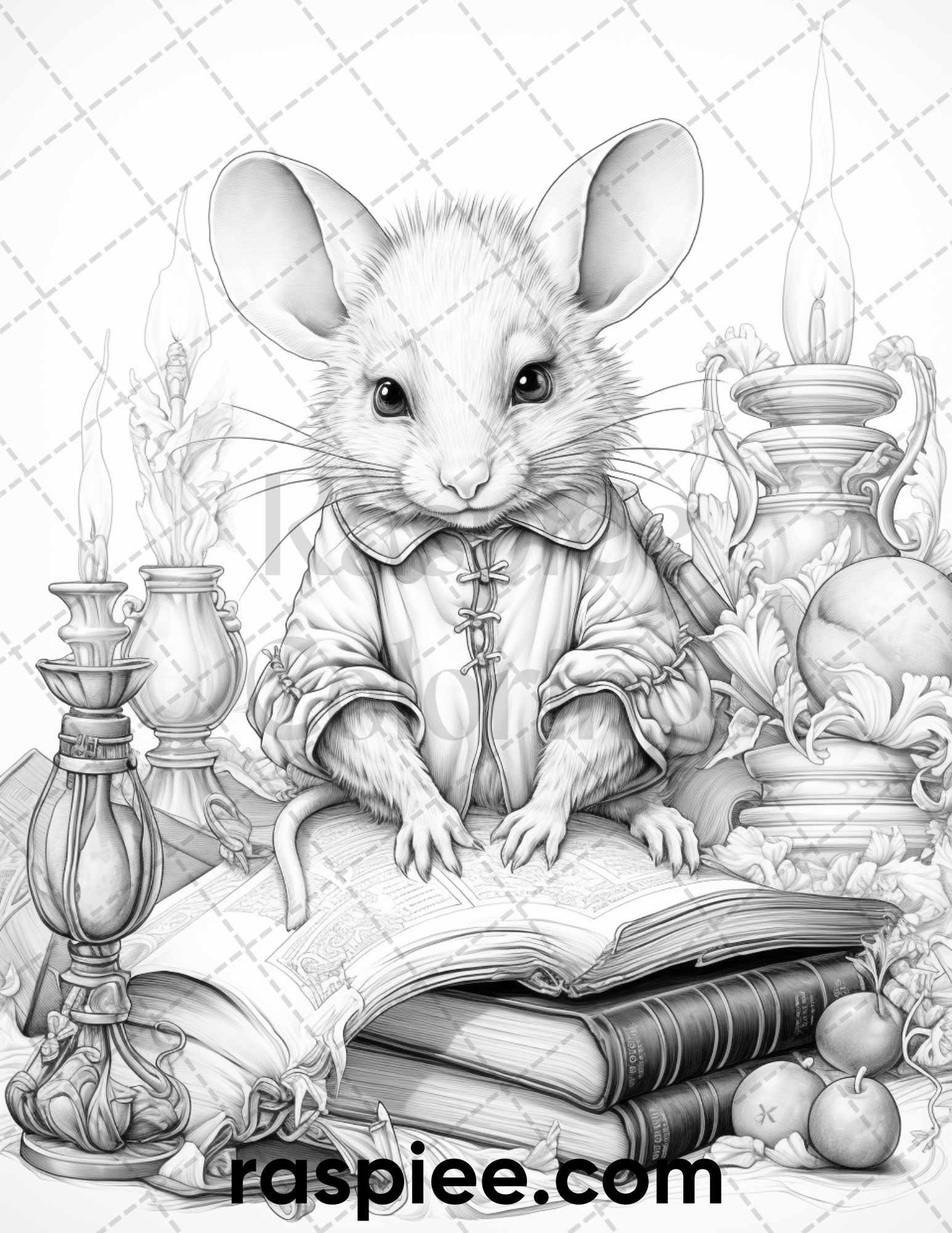 50 Enchanting Fairytale Mice Grayscale Coloring Pages Printable for Adults, PDF File Instant Download