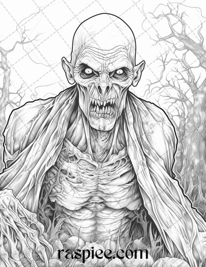 60 Halloween Vampire Grayscale Coloring Pages Printable for Adults, PDF File Instant Download