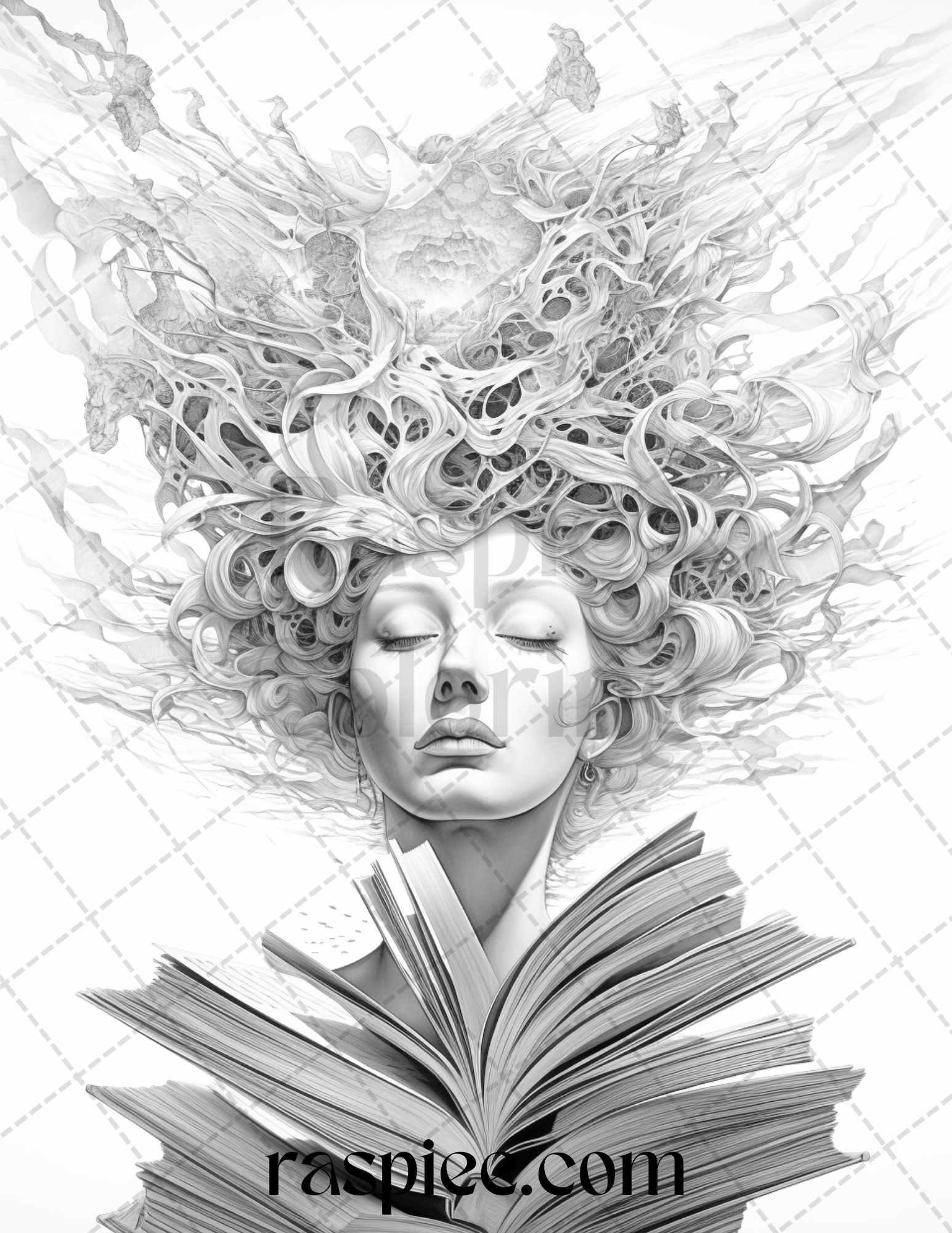 60 Enchanting Surrealism Grayscale Coloring Pages Printable for Adults, PDF File Instant Download