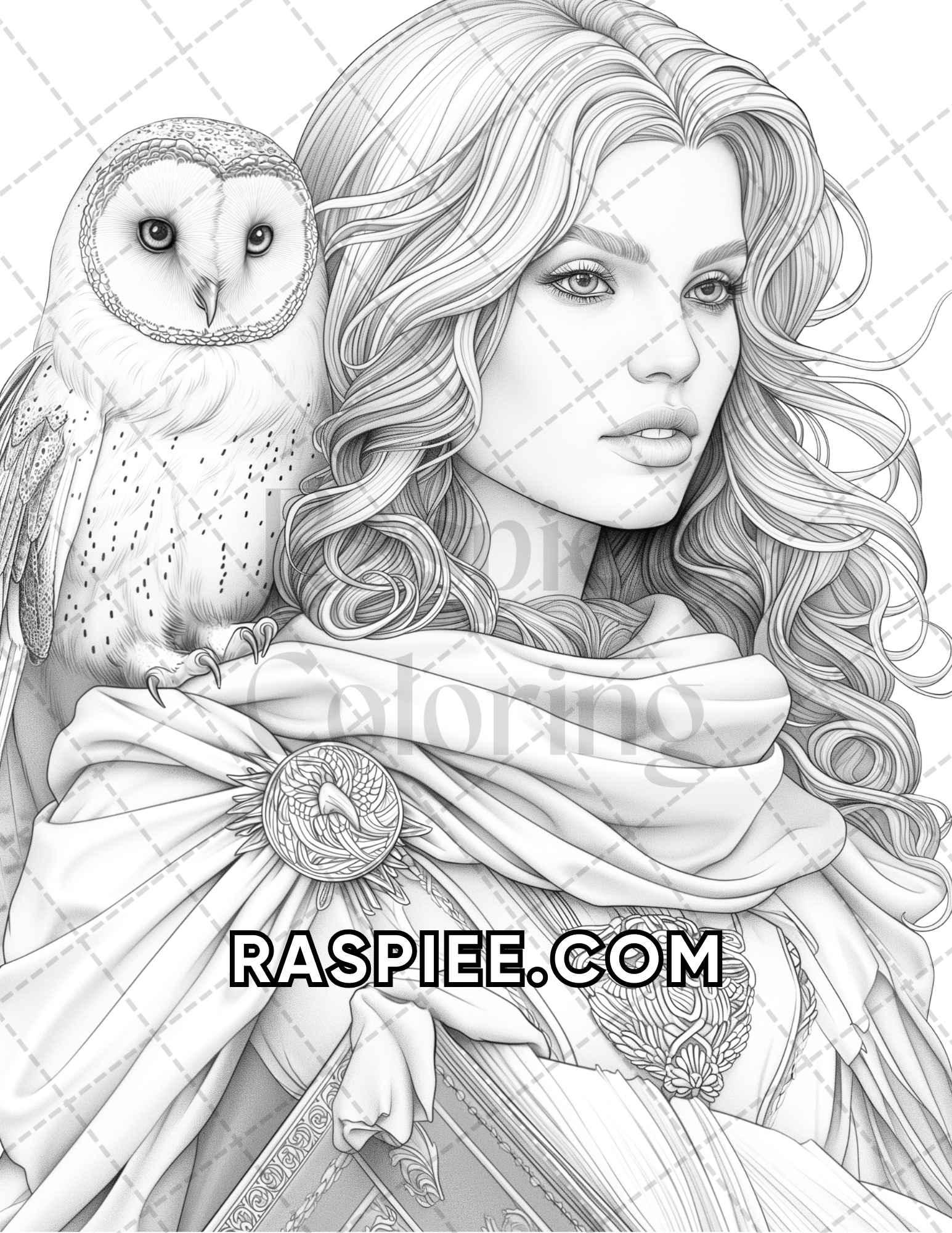 60 Fantasy Beauties Grayscale Adult Coloring Pages Printable PDF Instant Download