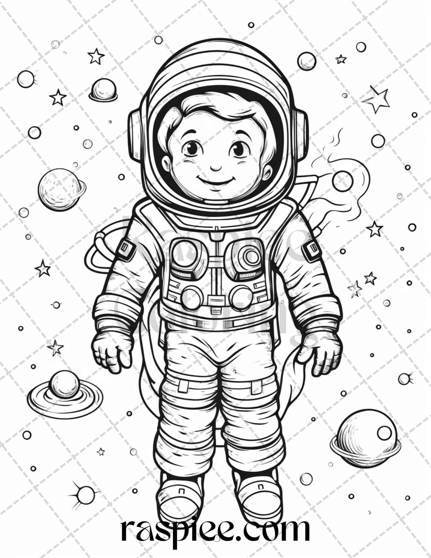 50 Cute Astronaut Adventures Coloring Pages Printable for Kids, PDF File Instant Download