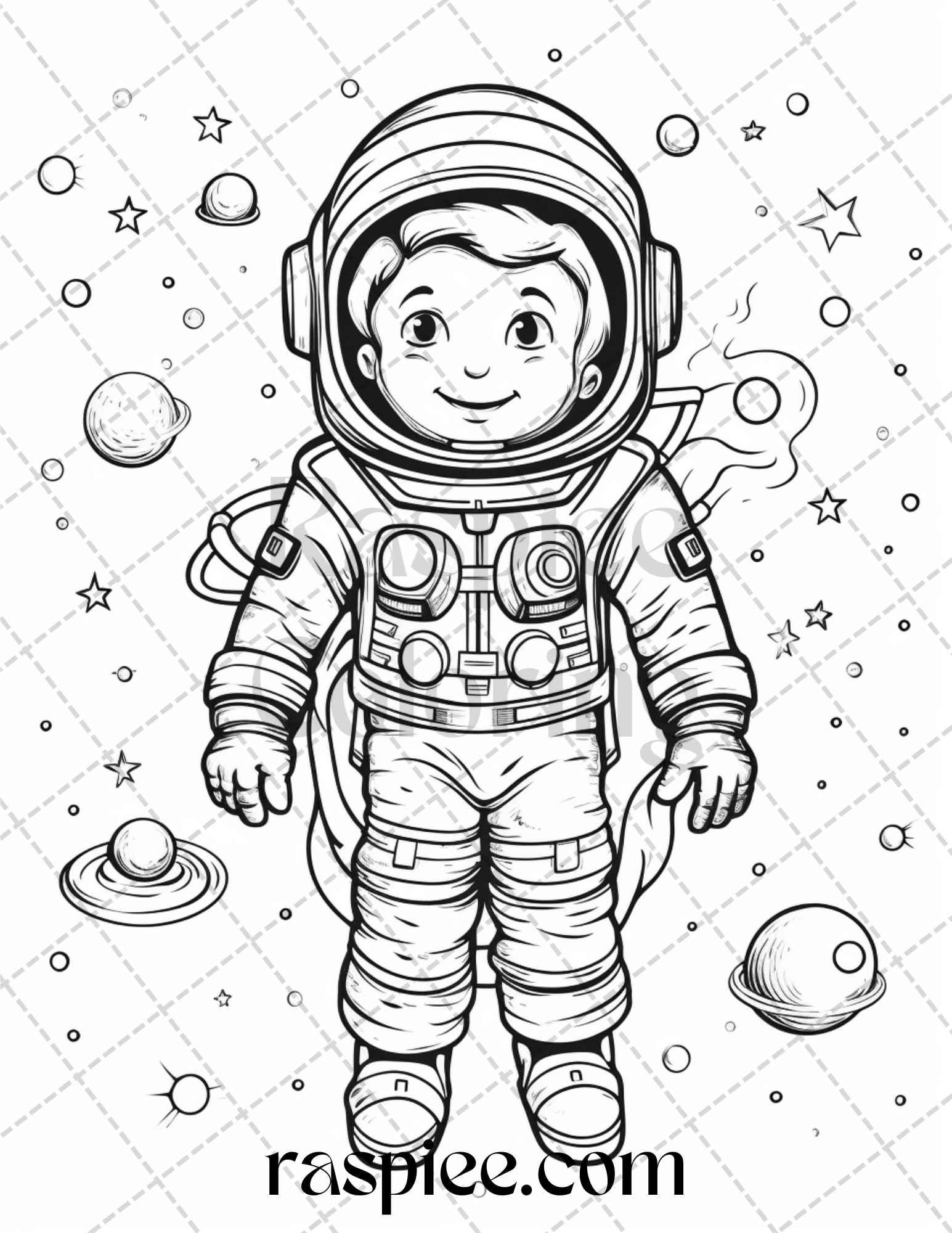 50 Cute Astronaut Adventures Coloring Pages Printable for Kids, PDF File Instant Download