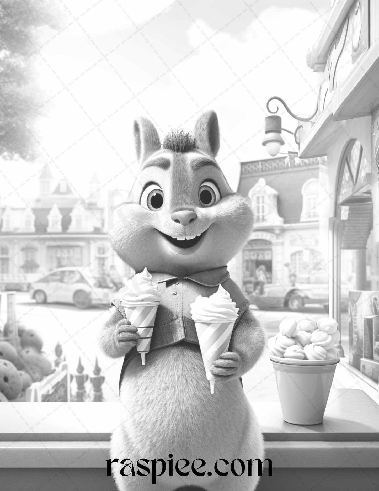 52 Adorable Squirrels Grayscale Coloring Pages Printable for Adults Kids, PDF File Instant Download