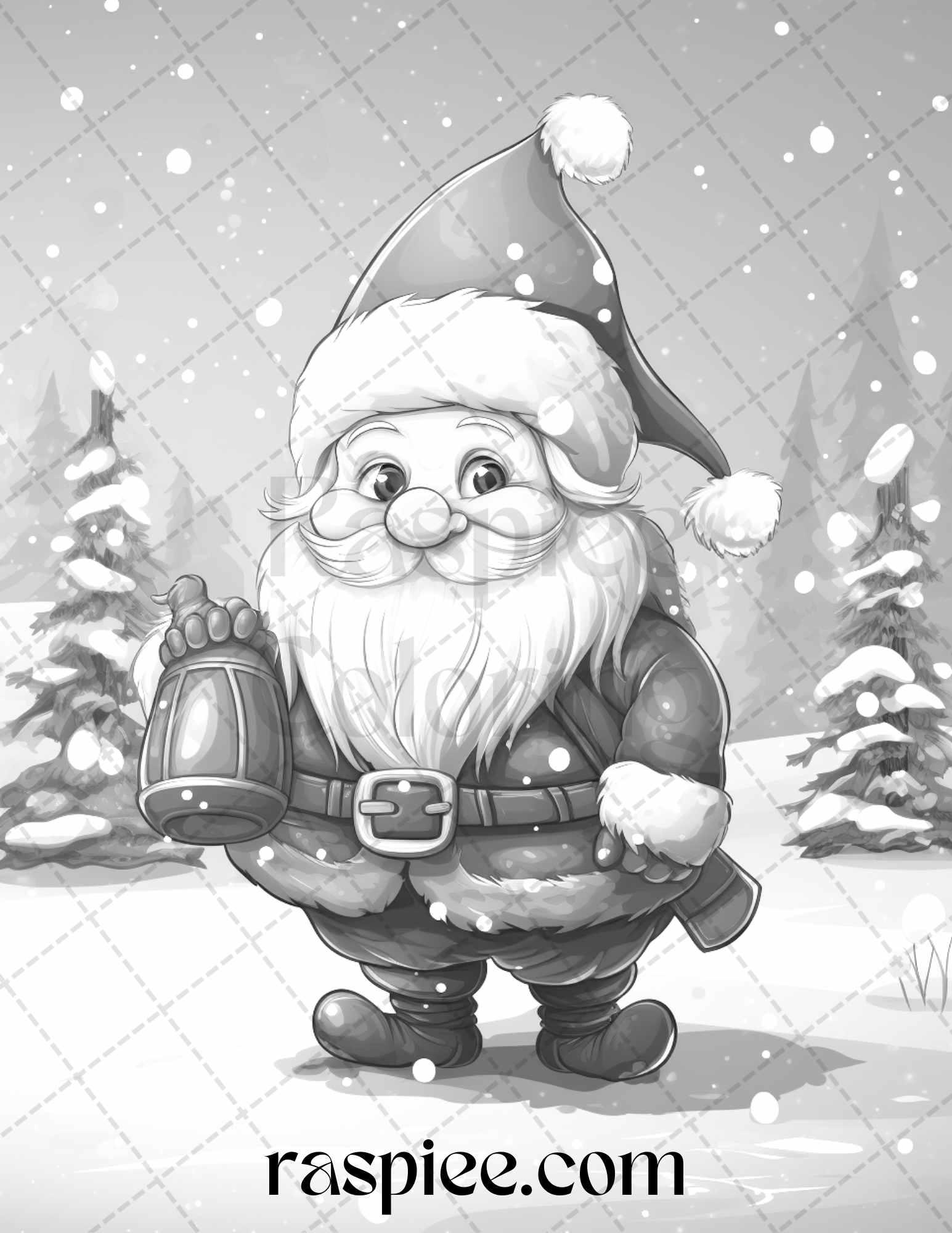 60 Christmas Gnomes Grayscale Coloring Pages Printable for Adults and Kids, PDF File Instant Download