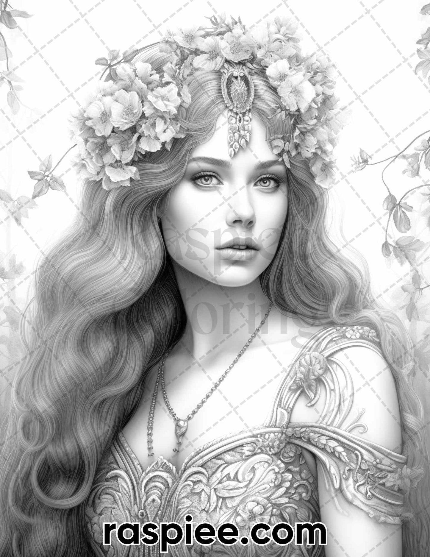 52 Mythology Gods Grayscale Coloring Pages for Adults, Printable PDF Instant Download