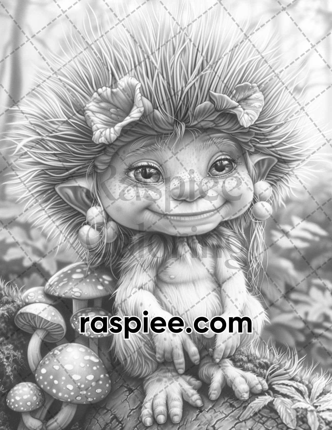65 Fantasy Little Trolls Grayscale Adult Coloring Pages Printable PDF Instant Download