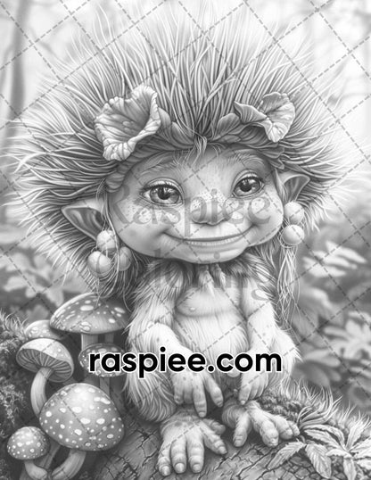 65 Fantasy Little Trolls Grayscale Adult Coloring Pages Printable PDF Instant Download