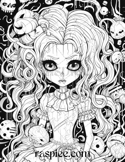 50 Spooky Miss Nightmare Grayscale Coloring Pages Printable for Adults, PDF File Instant Download