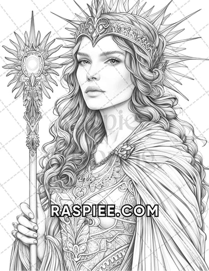 60 Fantasy Beauties Grayscale Adult Coloring Pages Printable PDF Instant Download