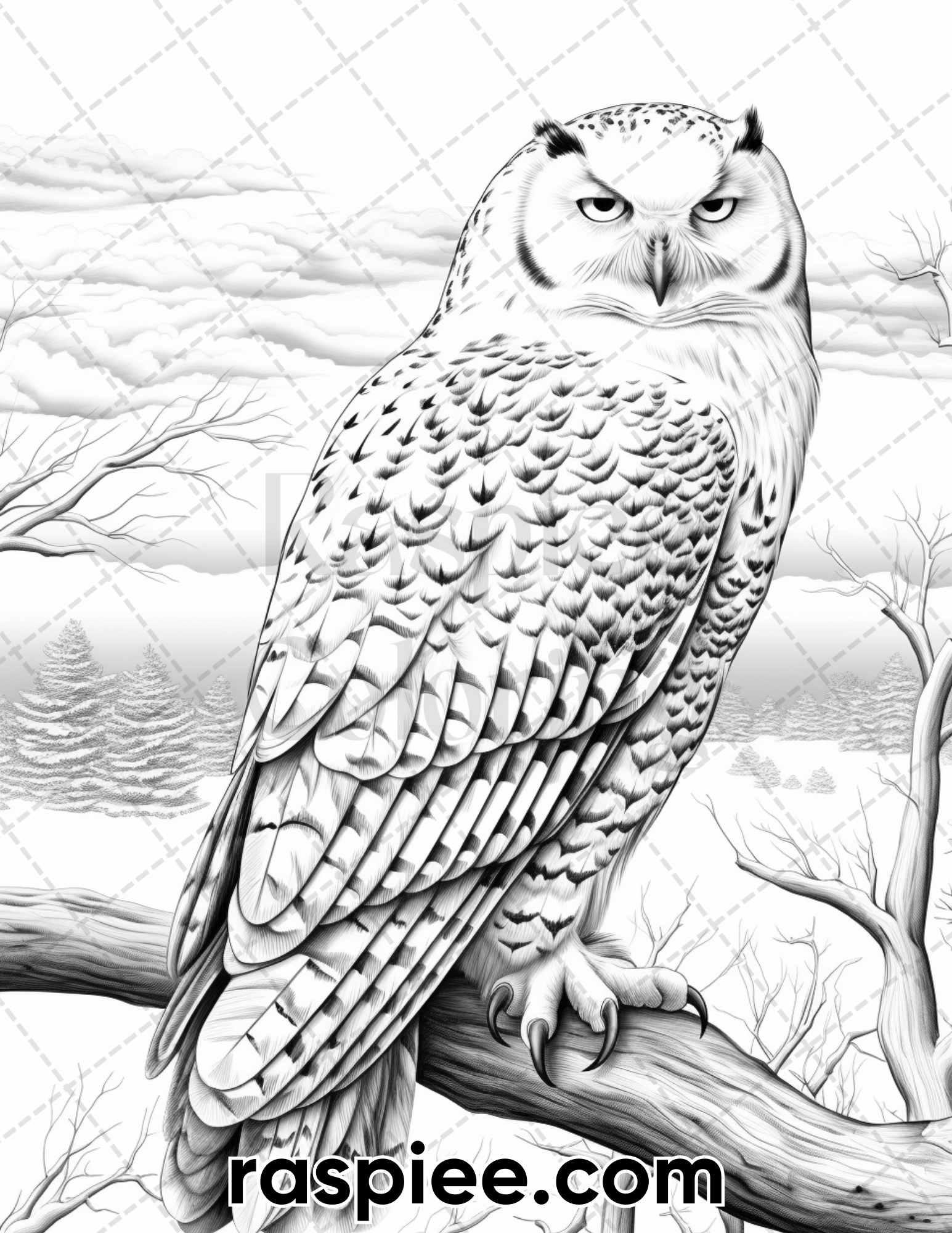 55 Winter Wildlife Grayscale Coloring Pages for Adults, Printable PDF Instant Download