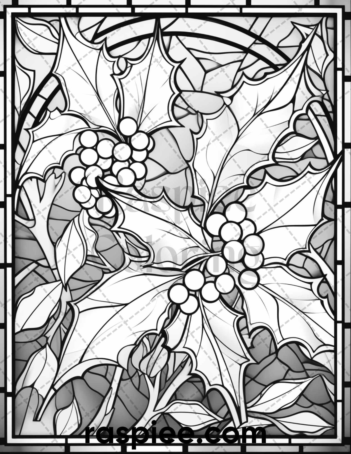 50 Christmas Stained Glass Grayscale Coloring Pages for Adults, Printable PDF File Instant Download