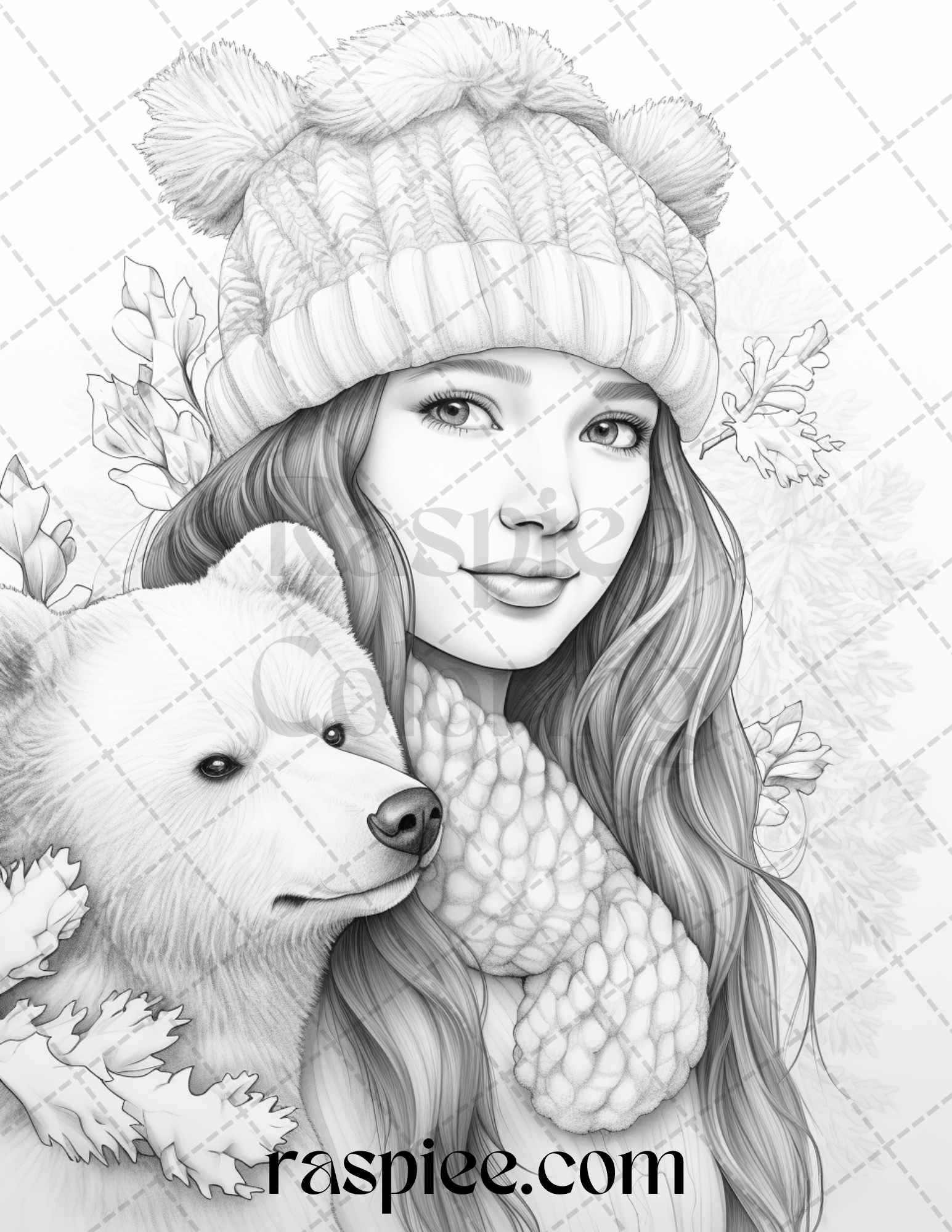 60 Beautiful Winter Girls Grayscale Coloring Pages Printable for Adults, PDF File Instant Download