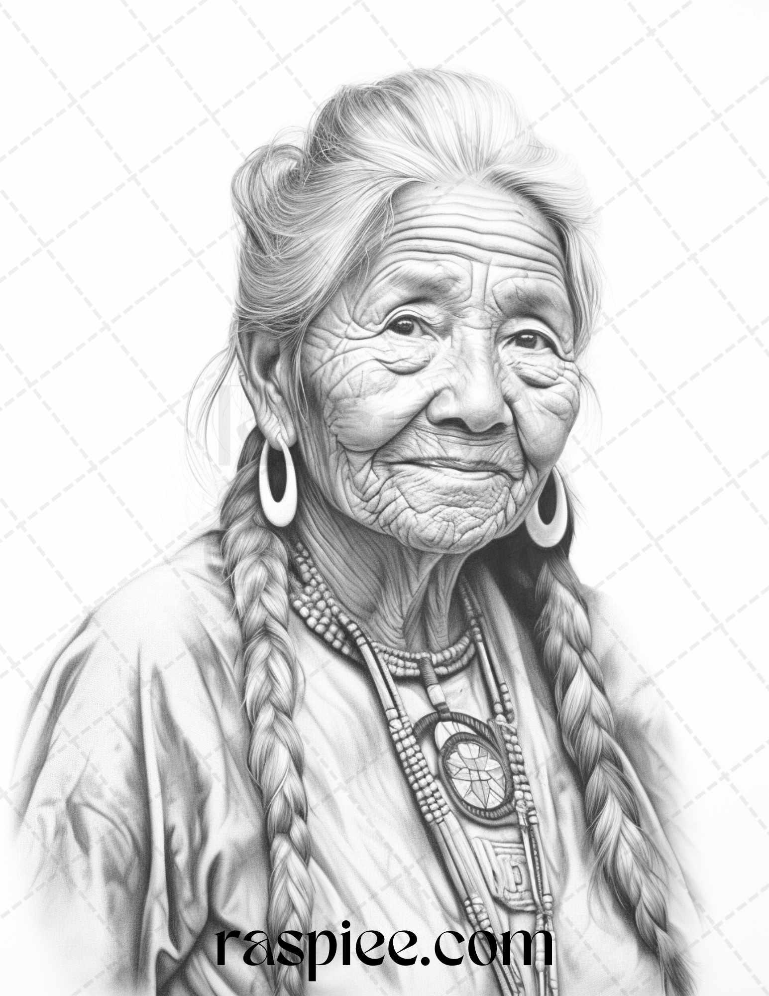 Native American Portrait Grayscale Coloring Pages Printable for Adults, PDF File Instant Download