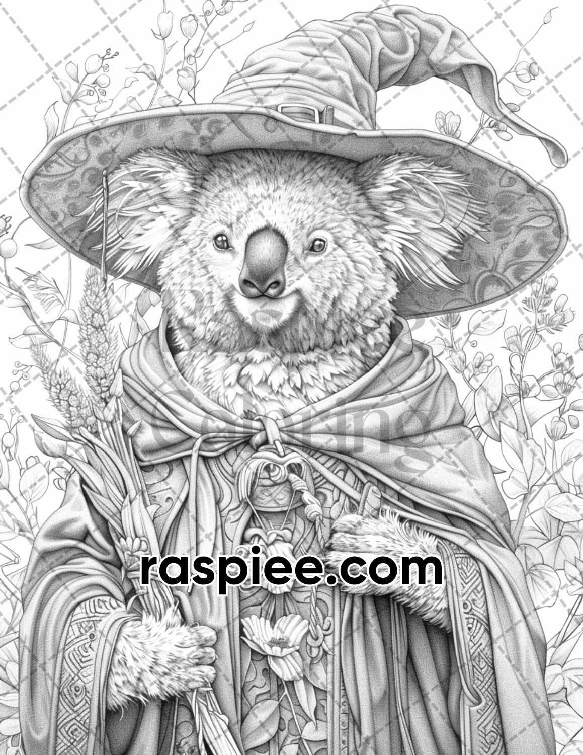 77 Wizard Animals Grayscale Adult Coloring Pages Printable PDF Instant Download