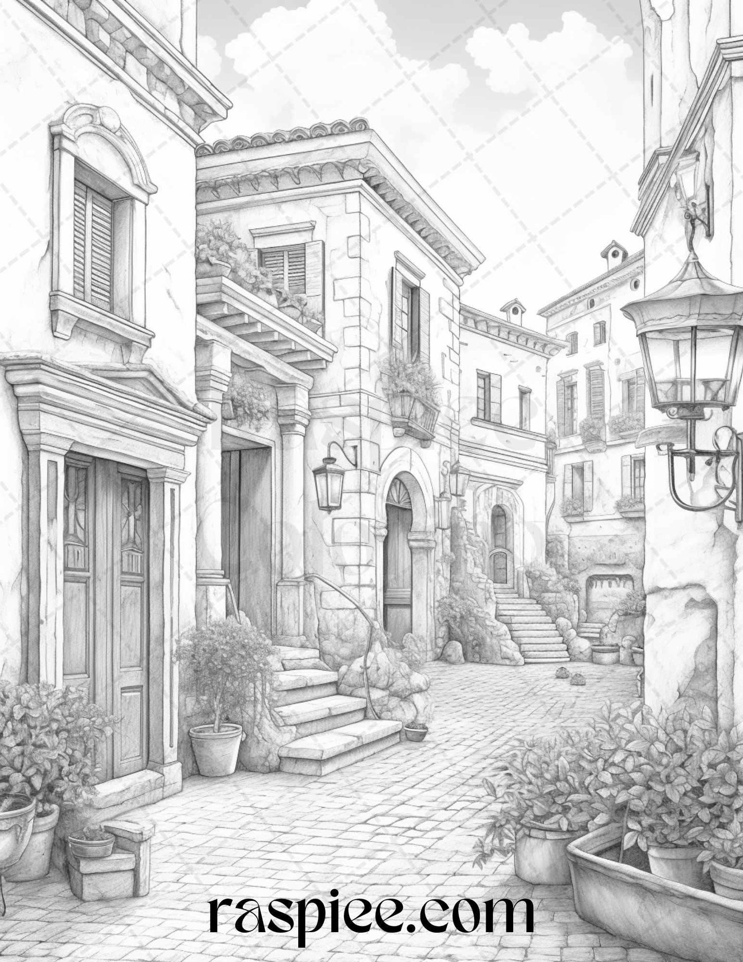 Roman Architecture Grayscale Coloring Pages Printable for Adults, PDF File Instant Download