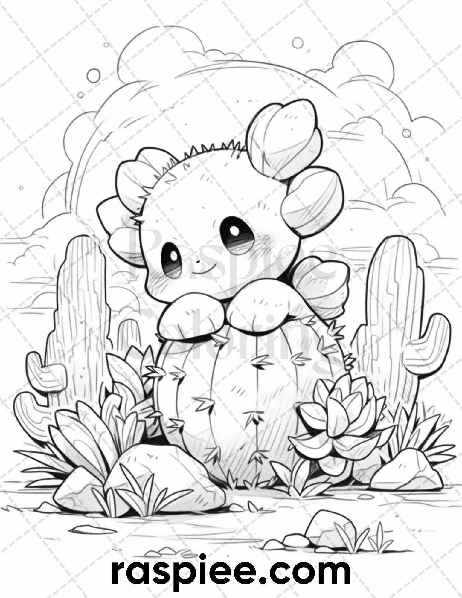 60 Cute Cactus Adventure Grayscale Coloring Pages for Adults, Printable PDF Instant Download