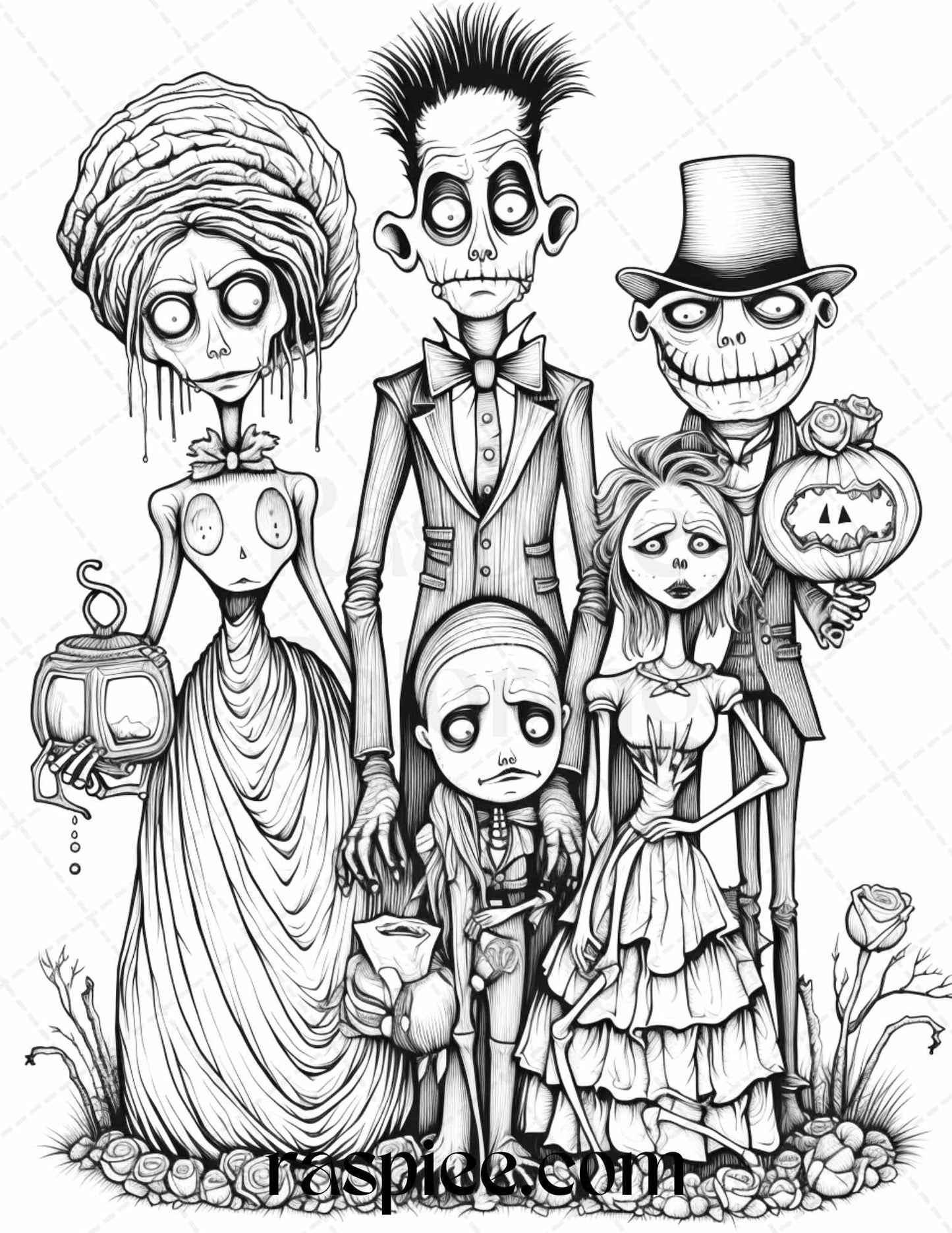 50 Monster Family Grayscale Coloring Pages Printable for Adults - Instant Download, Halloween Coloring Book, Fun and Spooky Designs