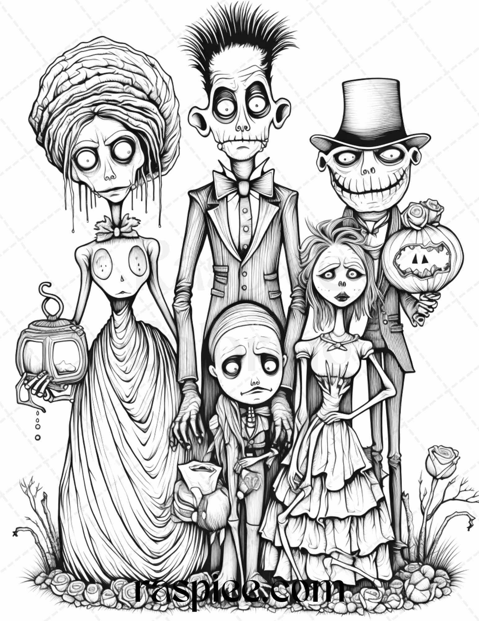 50 Monster Family Grayscale Coloring Pages Printable for Adults - Instant Download, Halloween Coloring Book, Fun and Spooky Designs