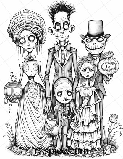 50 Monster Family Grayscale Coloring Pages Printable for Adults - Instant Download, Halloween Coloring Book, Fun and Spooky Designs