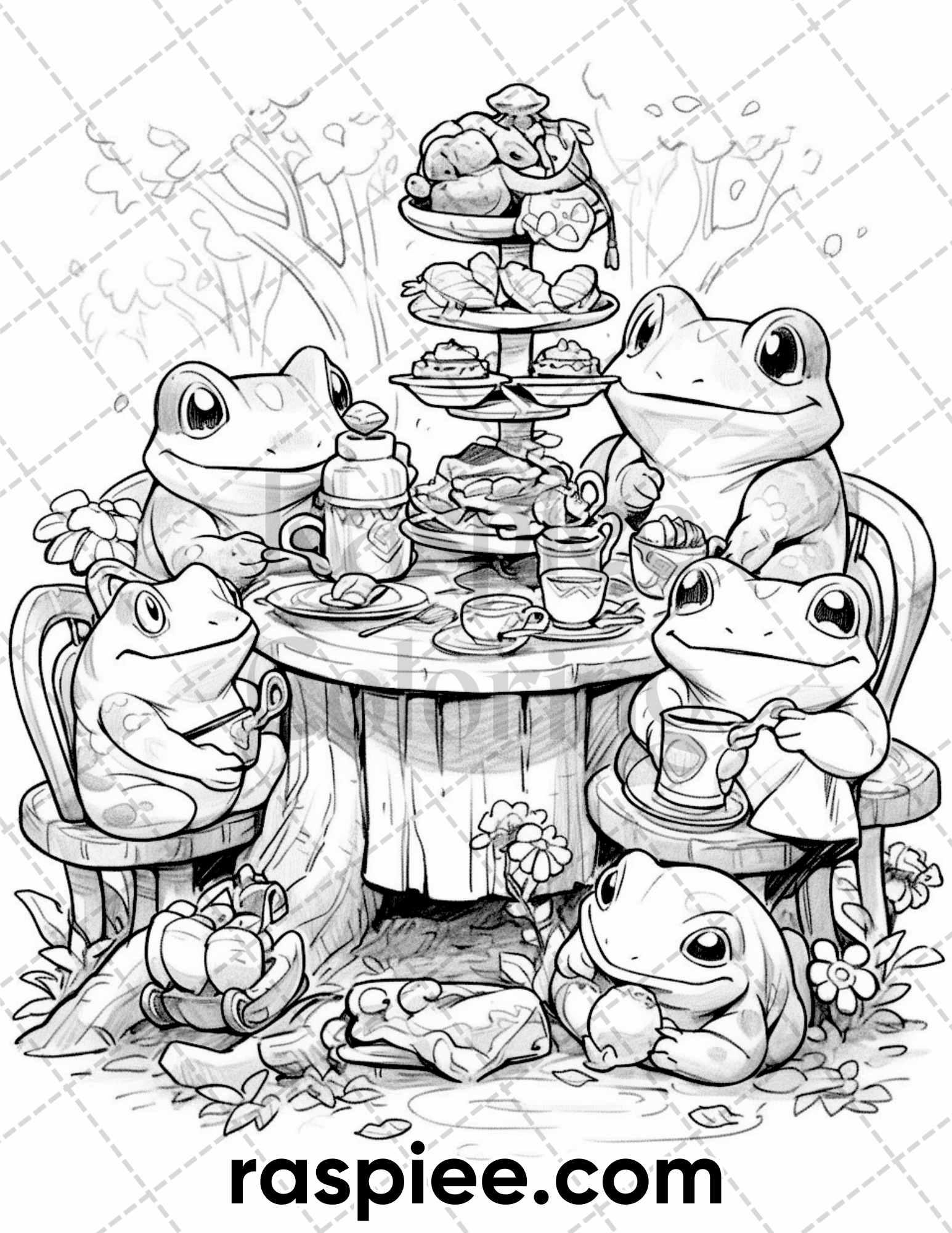 50 The Frog Kingdom Grayscale Coloring Pages for Adults, Printable PDF Instant Download