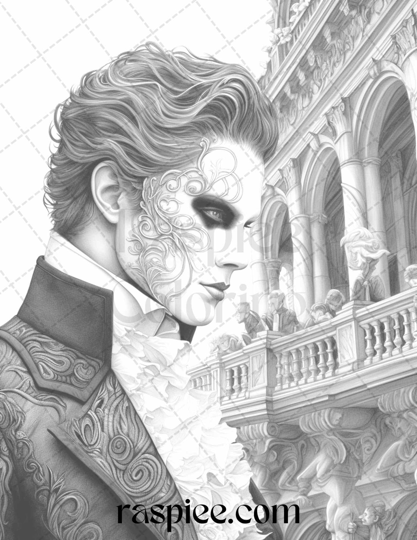 Phantom of the Opera Grayscale Coloring Pages Printable for Adults, PDF File Instant Download