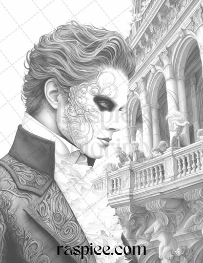 Phantom of the Opera Grayscale Coloring Pages Printable for Adults, PDF File Instant Download