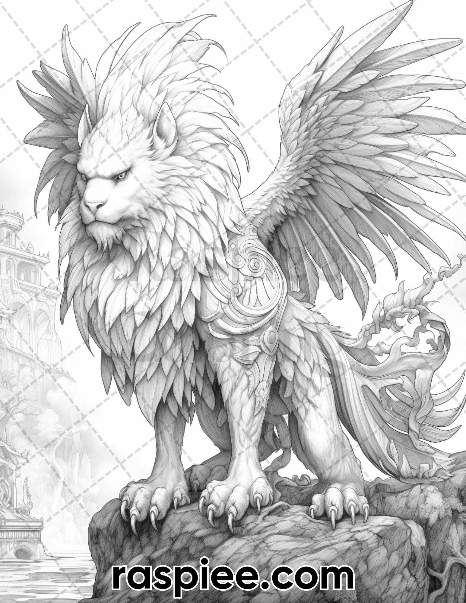 60 Mythical Creatures Grayscale Coloring Pages for Adults, Printable PDF Instant Download