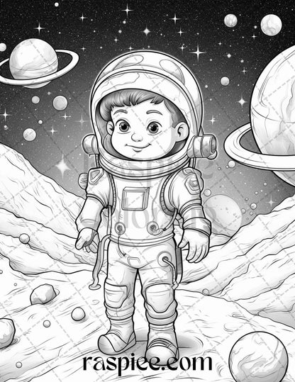 50 Cute Astronaut Adventures Coloring Pages Printable for Kids, PDF File Instant Download