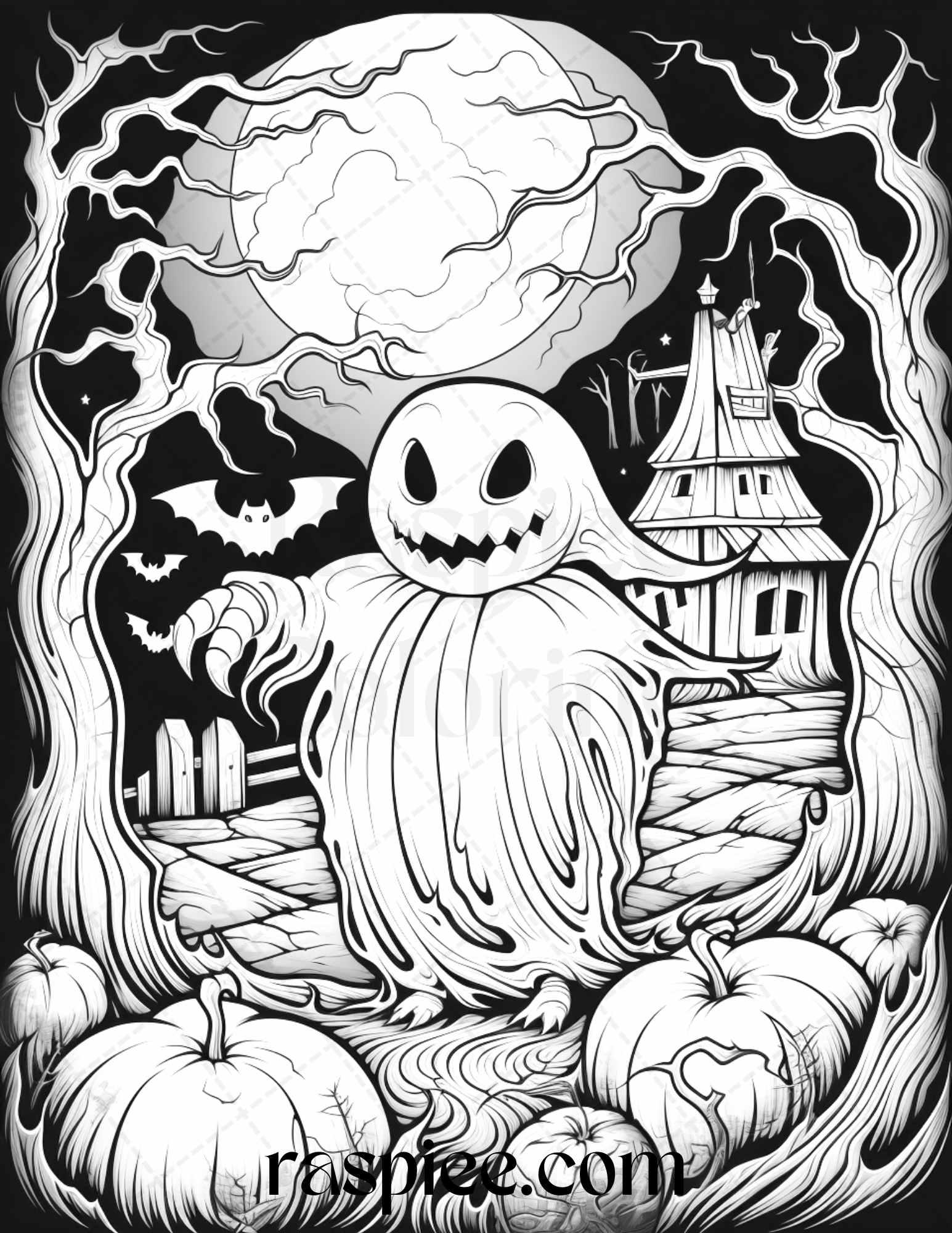 50 Halloween Cute Ghosts Grayscale Coloring Printable for Adults Kids, PDF File Instant Download
