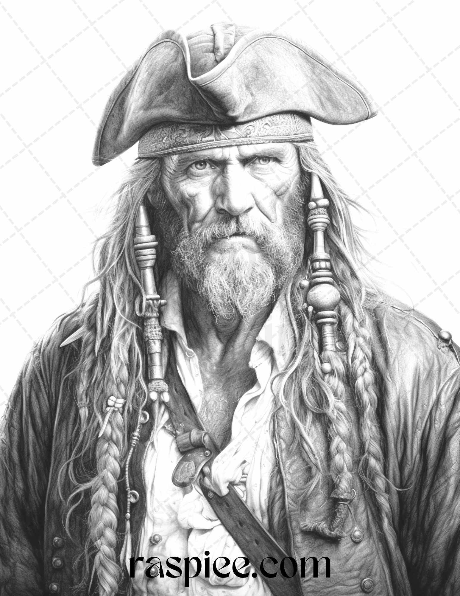 60 Pirate Life Grayscale Coloring Pages Printable for Adults, Stress Relief Coloring, PDF File Instant Download